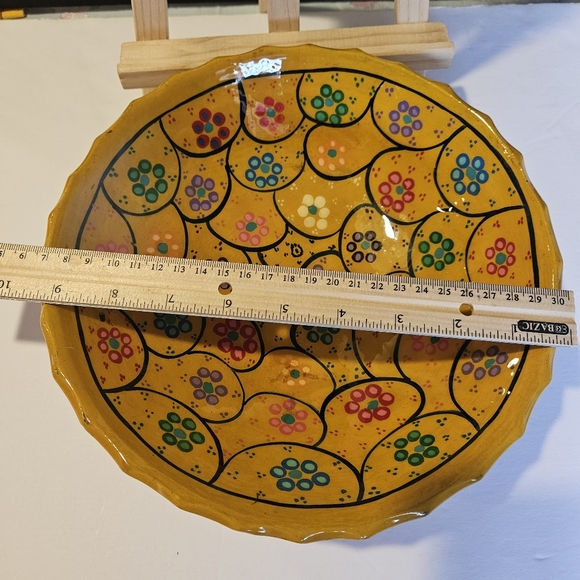 Colorful Mexican Talavera Pottery 3 Footed Bowl Orange w/ Flowers 9.5 inches - Picture 7 of 7